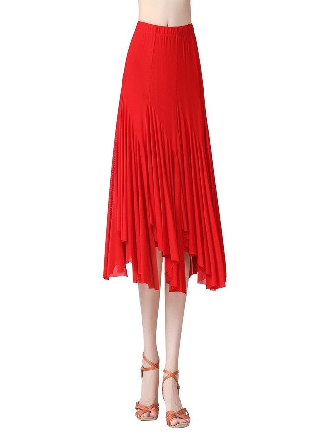 AFAVOM Ballroom Dance Skirts for Women Ballroom Dancing Irregular Long Swing Waltz Latin Salsa Belly Dance Skirts Tango Cha Cha Practice Skirt Flamenco Dress Costume for Performance Red One Size - Image 2